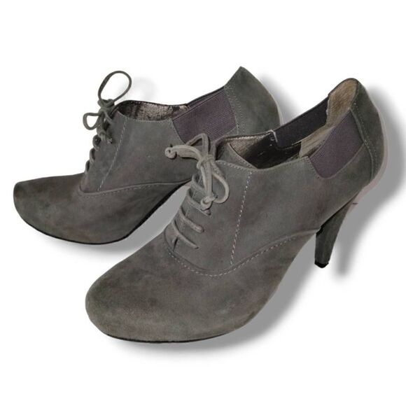 ME TOO Women's Gray Booties‎ Side Leather Laced Tie Stiletto Heels Size 8.5 - Picture 3 of 8